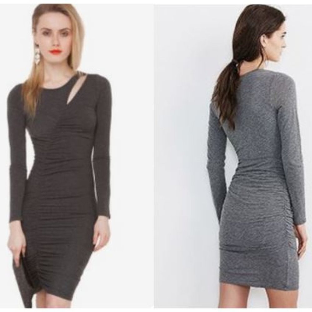 Gray Women's Slim Stretchy Ruffled Pencil, Cutout Dress